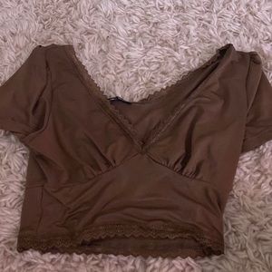 brown laced top SHEIN